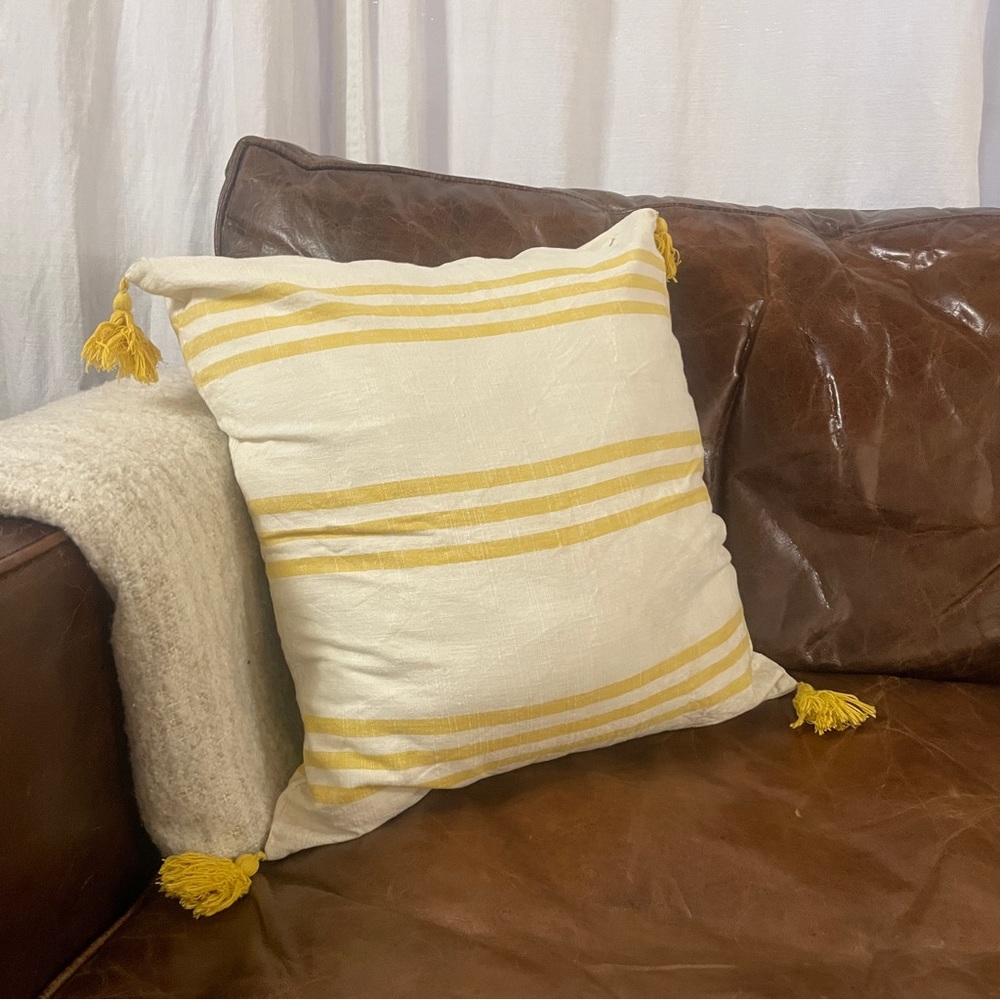 Yellow and white tassel stripe pillow cover by magnolia